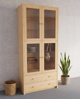 Geschirrschrank mit Glastüren 4 Glasböden CONTRA 89x199x46cm Kiefer massiv gelaugt geölt 94.6-Projekt116GB-19 Casa de mobila Goslar