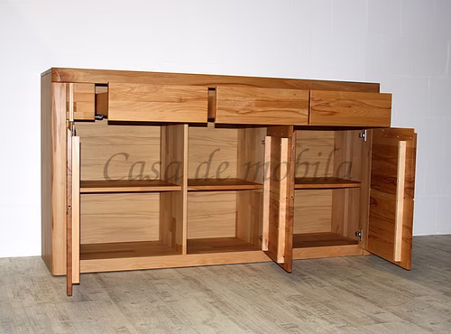 Sideboard HORIZONT 3-türig 173x94x45cm Kernbuche massiv Natur geölt Holzgriffe Casa de mobila Goslar