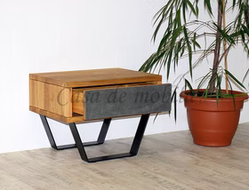 Nachtkommode 56x43x40cm MODERN SLEEP Wildeiche geölt Leder anthrazit Nachtkommode mit 1 schublade Leder anthrazit und metallbeine MODERN SLEEP Wildeiche massiv natur geölt Casa de mobila Goslar