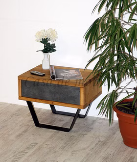 Nachtkommode 56x43x40cm MODERN SLEEP Wildeiche geölt Leder anthrazit Massivholz Nachtschrank mit schublade Leder anthrazit und metallkufen schwarz MODERN SLEEP 56x43x40cm Wildeiche massiv natur geölt Casa de mobila Goslar