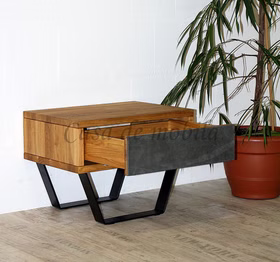 Nachtkommode 56x43x40cm MODERN SLEEP Wildeiche geölt Leder anthrazit Massivholz Nachttisch mit schublade Leder anthrazit und metallkufen MODERN SLEEP 56x43x40cm Wildeiche massiv natur geölt Casa de mobila Goslar