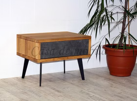 Massivholz Nachttisch mit schublade Leder anthrazit und schmalen Metallbeine MODERN SLEEP 56x43x40cm Wildeiche massiv natur geölt Casa de mobila Goslar Massivholz Nachttisch mit schublade Leder anthrazit und schmalen Metallbeine MODERN SLEEP 56x43x40cm Wildeiche massiv natur geölt Casa de mobila Goslar