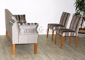 Tischsofa WALLIS Holzbeine Stoff braun grau gestreift Ostfriesensofa mit stühle braun grau gestreift WALLIS 2 Kipparmteile Holzfüße Eiche natur geölt, in Goslar bei Casa de mobila