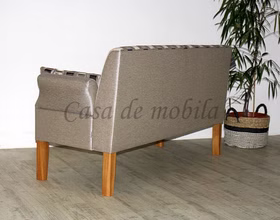 Tischsofa WALLIS Holzbeine Stoff braun grau gestreift Ostfriesensofa braun grau gestreift WALLIS 2 Kipparmteile Holzfüße Eiche natur geölt, in Goslar bei Casa de mobila