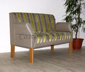 Tischsofa WALLIS Holzbeine Eiche geölt Stoff grün grau gestreift Tischsofa grün grau gestreift WALLIS mit armlehne verstellbar Holzfüße Eiche natur geölt, in Goslar bei Casa de mobila