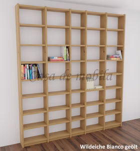 Bücherregal schmale Tiefe 213x236x21cm CONTRA Massivholz Massivholz bibliothek bücherwand geringe tiefe 21cm breit und hoch Contra Wildeiche massiv bianco geölt bei Casademobila Goslar