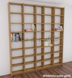 Bücherregal schmale Tiefe 213x236x21cm CONTRA Massivholz Massivholz bibliothek wandregal geringe tiefe 21cm breit und hoch Contra Wildeiche massiv natur geölt bei Casademobila Goslar