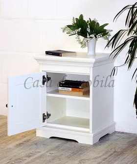 Nachtkommode mit Holztür 45x55x38cm CLEOPATRA Fichte antikweiß lackiert Massivholz Nachtkommode mit Holztür CLEOPATRA Fichte massiv antik weiß Landhausstil Casa de mobila Goslar