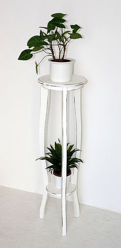 Blumentisch rund 30x100x30cm VENEZIA Pappel weiß antik lackiert