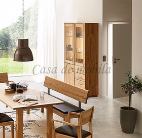 Massivholz schrank mit Glastüren und schubladen TREVA 115x202x42cm Eiche massiv weiss Bianco geölt Casa de mobila Goslar