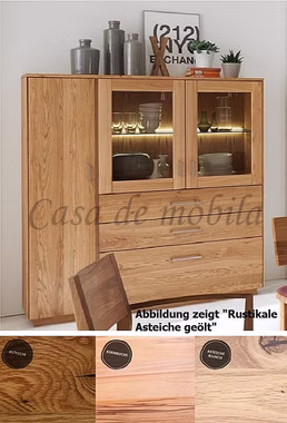 Massivholz Highboard Vitrine TREVA 153x163x42cm Kernbuche, Asteiche natur oder Bianco geölt Wimmer Casa de Mobila Massivholz Highboard Vitrine TREVA 153x163x42cm Kernbuche, Asteiche natur oder Bianco geölt Wimmer Casa de Mobila