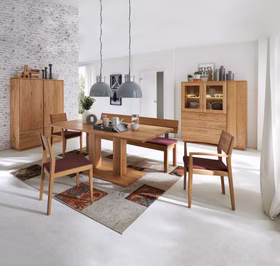 Echtholz Esszimmer Speisetisch Polsterstühle Polsterbank Highboard Schrank Vitrine TREVA Asteiche natur geölt Wimmer Casa de Mobila Echtholz Esszimmer Speisetisch Polsterstühle Polsterbank Highboard Schrank Vitrine TREVA Asteiche natur geölt Wimmer Casa de Mobila