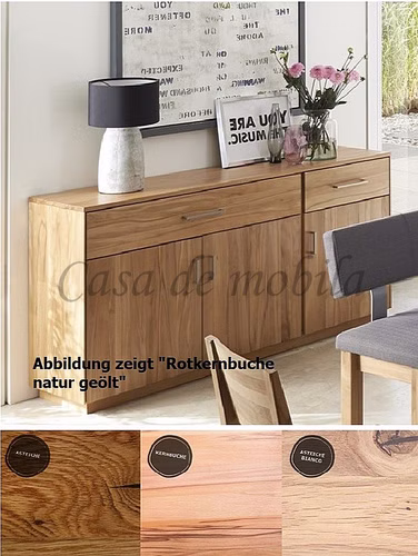 Anrichte TREVA 170x86x42cm massiv geölt, 3-türig, 2 Schubladen Massivholz Sideboard 3 türig TREVA 170x86x42cm Kernbuche, Asteiche massiv natur oder Bianco geölt Wimmer Casa de mobila Goslar