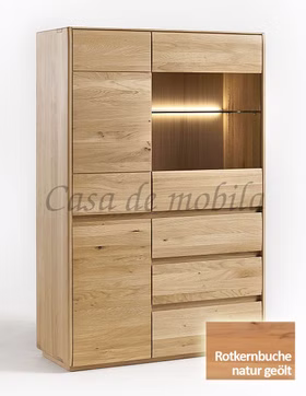 Highboard mit Anbauregal NYON Rotkernbuche natur geölt Vitrine gerundete Form