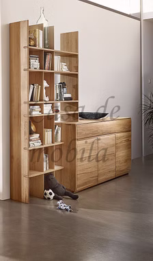 Sideboard mit Anbauregal NYON Rotkernbuche natur geölt Vitrine gerundete Form