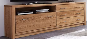 Breite TV-kommode Arumo 222x68x40cm 1 Klapptür,1 Nische 3 Schubladen Asteiche massiv geölt Casa de mobila Goslar