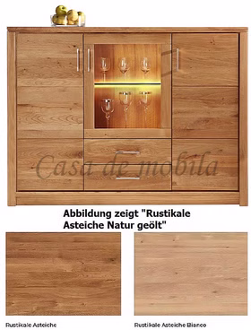 Highboard mit Glastür Arumo 162x123x41cm Rustikale Asteiche massiv natur oder Bianco geölt Casademobila Goslar Highboard mit Glastür Arumo 162x123x41cm Rustikale Asteiche massiv natur oder Bianco geölt Casademobila Goslar