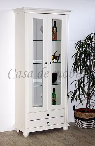Vitrine Landhausstil mit Holzgriffen weiß 88x203x43cm KOPENHAGEN Fichte massiv altweiß