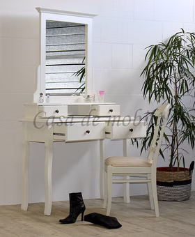 Schminktisch 110x180x38cm SEBY Fichte massiv altweiß lackiert Holz Schminktisch mit spiegel SEBY Fichte massiv altweiß landhausstil