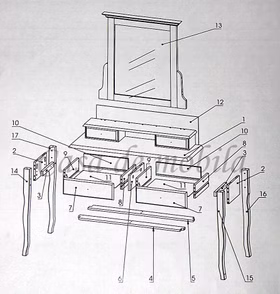 Schminktisch 110x180x38cm SEBY Fichte massiv altweiß lackiert Aufbauanleitung Schminktisch SEBY Fichte massiv altweiß lackiert