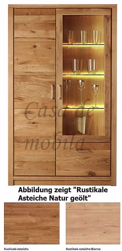 Schrank 2-türig,1 Schublade 117x195x41cm ARUMO Asteiche geölt Vitrinen-Schrank 117x195x41cm ARUMO Asteiche massiv geölt Casa de mobila Goslar