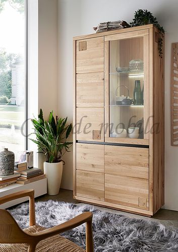 Vitrine 103x205x40cm CENTRO Wildeiche mit Hirnholz natur geölt