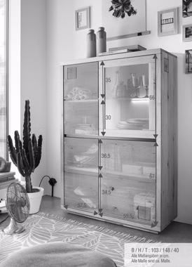 Schrank mit Hirnholz CENTRO 103x148x40cm Wildeiche massiv natur geölt Casa de mobila Goslar