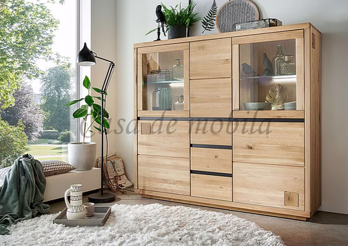 Großes Highboard mit Hirnholz CENTRO 166x148x40cm Wildeiche massiv natur geölt Casa de mobila Goslar Großes Highboard mit Hirnholz CENTRO 166x148x40cm Wildeiche massiv natur geölt Casa de mobila Goslar