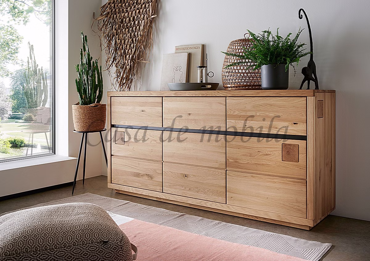 Sideboard 3türig mit Hirnholz CENTRO 175x85x45cm Wildeiche massiv natur geölt