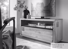 Fernsehschrank-natur-geoelt.jpg Fernsehschrank klein mit fach und schublade Hirnholz CENTRO 120x56x40cm eiche massiv natur geölt Casa de mobila Goslar