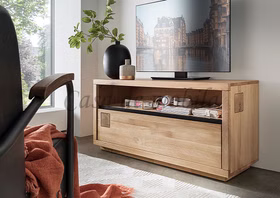 Lowboard-Vollholz-Eiche-geoelt.jpg Massivholz TV-schrank klein mit Hirnholz CENTRO 120x56x40cm Wildeiche massiv natur geölt Casa de mobila Goslar