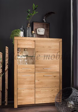 Massivholz Highboard mit glastür links Eike 102x141x40 cm Wildeiche massiv natur geölt Casa de mobila Goslar Massivholz Highboard mit glastür links Eike 102x141x40 cm Wildeiche massiv natur geölt Casa de mobila Goslar