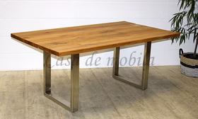 Massivholz Tisch BINZ 180/220/260x75x102cm Metall-Füße Chrom Wildeiche massiv Bianco geölt Casa de mobila Goslar Massivholz Tisch BINZ 180/220/260x75x102cm Metall-Füße Chrom Wildeiche massiv Bianco geölt Casa de mobila Goslar