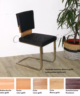 Schwing-Stuhl 47x87x56cm SIRO Massivholz Lederpolster Schwing-Stuhl 47x87x56cm SIRO Massivholz Lederpolster