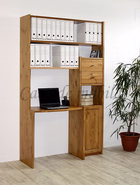 Massivholz Standregal mit schreibtisch 134x217x51/33cm CONTRA kiefer massiv Honigfarben lackiert Casa de mobila Goslar