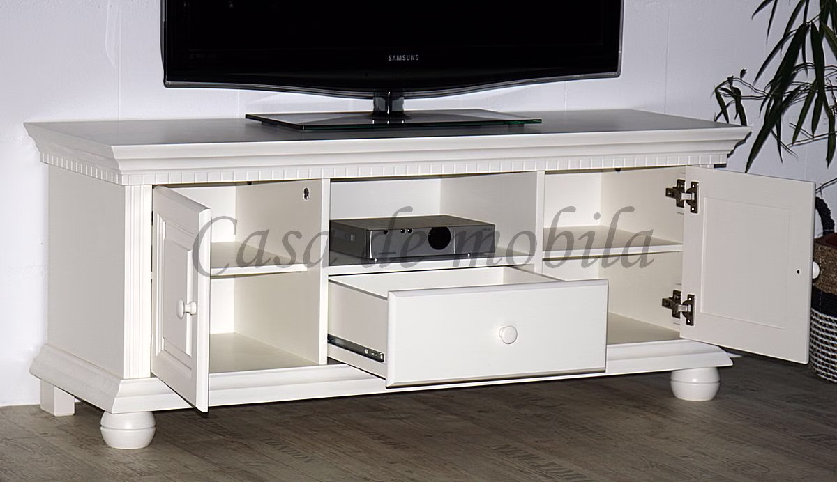Wohnwand 311x203x45cm KOPENHAGEN 3teilig Fichte massiv altweiß lackiert Wohnwand 311x203x45cm KOPENHAGEN 3teilig Fichte massiv altweiß lackiert
