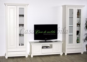 Wohnwand 311x203x45cm KOPENHAGEN 3teilig Fichte massiv altweiß lackiert Wohnwand 311x203x45cm KOPENHAGEN 3teilig Fichte massiv altweiß lackiert