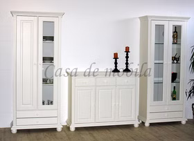 Wohnwand 306x203x48cm KOPENHAGEN 3teilig Fichte massiv altweiß lackiert Wohnwand 306x203x48cm KOPENHAGEN 3teilig Fichte massiv altweiß lackiert