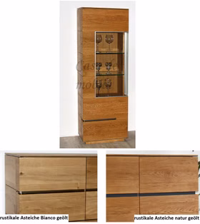 Vitrine 60x177x42cm ACERRO rustikale Asteiche massiv geölt Vitrine 60x177x42cm ACERRO rustikale Asteiche massiv geölt