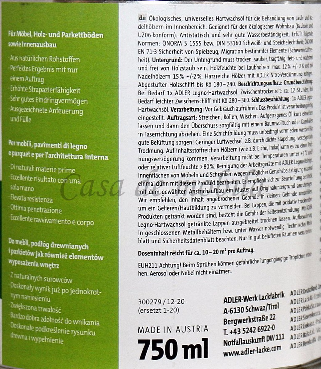 Hartwachs-Öl 750ml LEGNO Hartwachs-Öl 750ml LEGNO