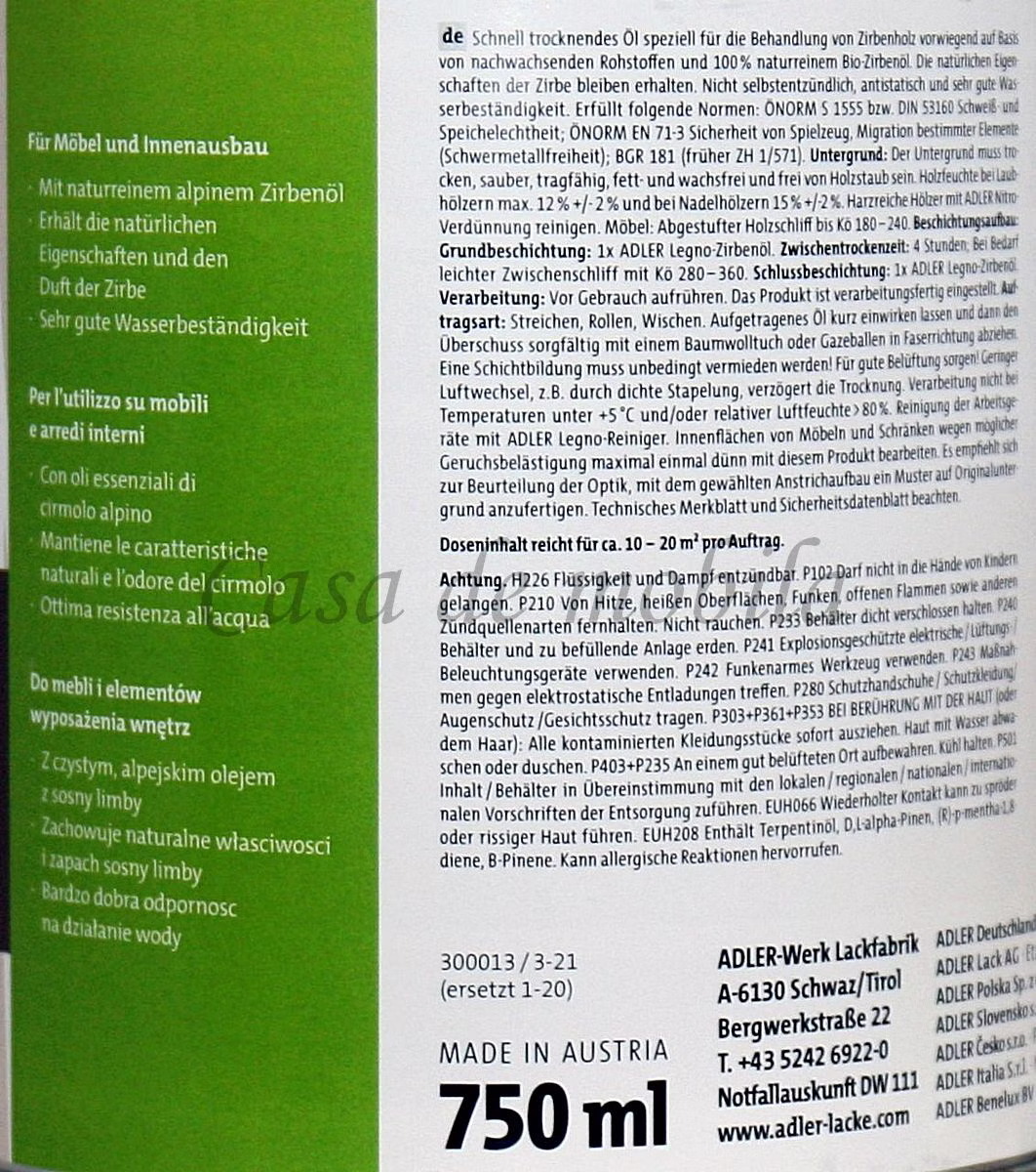 Zirben-Öl 750ml LEGNO Zirben-Öl 750ml LEGNO