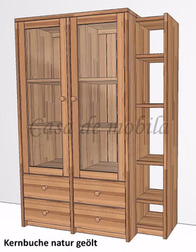 Massivholz vitrine mit regal anschluss CONTRA 116x161x46/33cm kernbuche massiv geölt Casa de mobila Goslar
