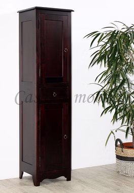 Badhochschrank 43x166x37cm DECOR Pappel massiv wengefarben lackiert Wäscheschrank schmal DECOR Pappel massiv dunkelbraun wengefarben lackiert Casa de mobila Goslar