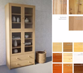 Schrank mit 4 Glastüren, 4 Holzböden 89x199x46 cm CONTRA Massivholz Vitrinenschrank mit 4 Holzböden CONTRA 89x199x46 cm Kiefer Kernbuche Wildeiche massiv Casa de mobila Goslar