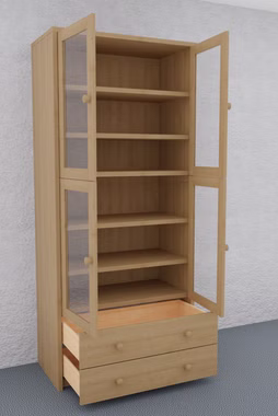 Schrank mit 4 Glastüren, 4 Holzböden 89x199x46 cm CONTRA Massivholz Vitrine mit 4 Glastüren, 4 Holzböden CONTRA 89x199x46 cm Kiefer massiv gelaugt geölt Casa de mobila Goslar