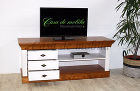 TV-Lowboard 143x59x45cm BERGEN Kiefer weiß bernsteinfarben Fernsehkommode 143x59x45cm Bergen Kiefer massiv weiß kirschbaumfarben lackiert Casa de mobila Goslar