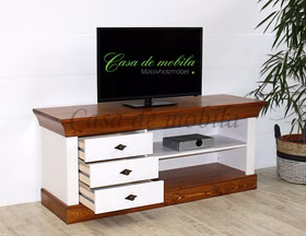 TV-Lowboard 143x59x45cm BERGEN Kiefer weiß bernsteinfarben TV-lowboard 143x59x45cm Bergen Kiefer massiv weiß rotbraunfarben lackiert Casa de mobila Goslar