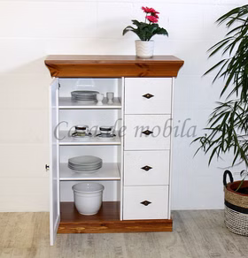 Massivholz Hochschrank 88x117x45cm BERGEN Kiefer massiv 2farbig weiß goldbraunfarben lackiert Casa de mobila Goslar Massivholz Hochschrank 88x117x45cm BERGEN Kiefer massiv 2farbig weiß goldbraunfarben lackiert Casa de mobila Goslar