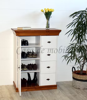 Massivholz Schuhschrank 88x117x45cm BERGEN Kiefer massiv 2farbig weiß bernsteinfarben lackiert Casa de mobila Goslar Massivholz Schuhschrank 88x117x45cm BERGEN Kiefer massiv 2farbig weiß bernsteinfarben lackiert Casa de mobila Goslar