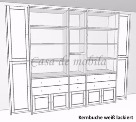 Massivholz Regal mit Türen und schubladen 310x236x46/33cm CONTRA kernbuche massiv weiß lackiert, 6-Projekt268 Casa de mobila Goslar